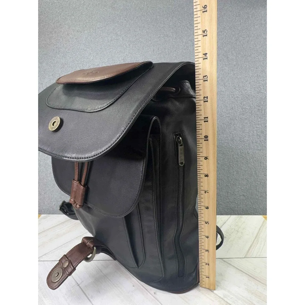 BREE Germany Leather Backpack Purse Black Brown Two Tone Drawstring Flap Bag VTG